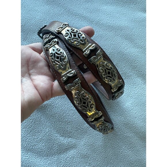 Vintage Brighton Belt Womens Medium Concho Metal Medallions Western Boho 31.5